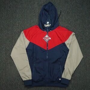 Burlebo‎ Jacket Mens Small Blue Red Full Zip Hooded Windbreaker Ripstop NWT